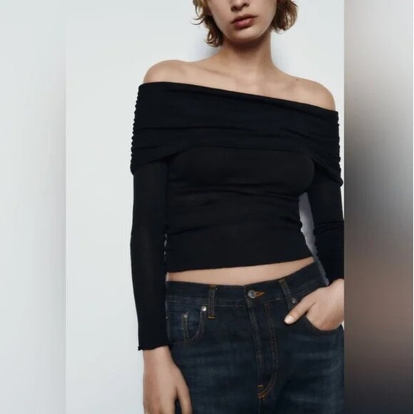 Zara RUCHED SEMI-SHEER COTTON TOP Size L NEW WITH TAG! - Picture 1 of 2